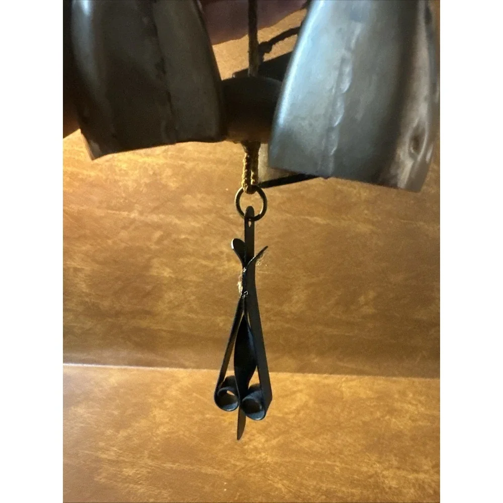 Vintage Hanging Copper Bell Wind Chimes on a Rope /Heart Hook